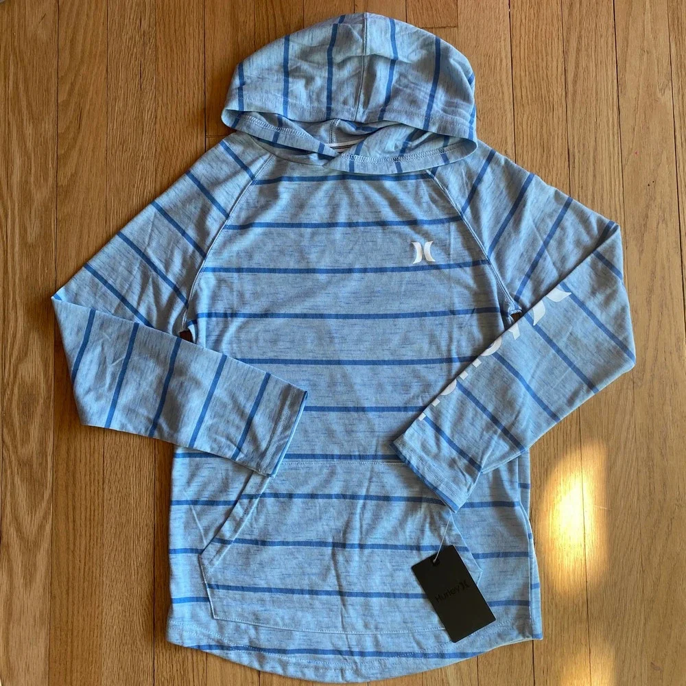 NWT Hurley Kids' Stripe Cloud Slub Pullover Hoodie in Crystal Color (Size M)